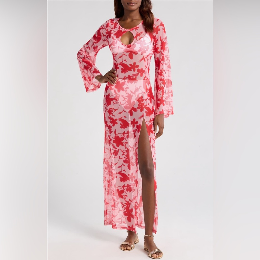 NWT Hutch Maebry Sheer Long Sleeve Cover-Up Maxi Dress Size M